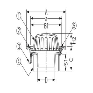 アルミニウム鋳鋼製ルーフドレン　打込型　塗膜・モルタル防水用　たて引き　差し込み式