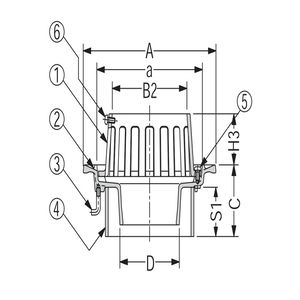 アルミニウム鋳鋼製ルーフドレン　打込型　塗膜・モルタル防水用　たて引き　差し込み式