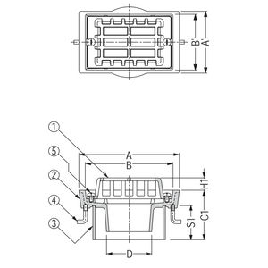 アルミニウム鋳鋼製ルーフドレン　外廊下排水用　打込型　塗膜・モルタル防水用　たて引き　差し込み式