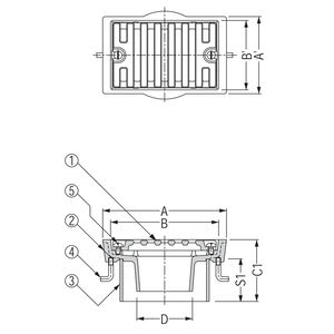 アルミニウム鋳鋼製ルーフドレン　外廊下排水用　打込型　塗膜・モルタル防水用　たて引き　差し込み式