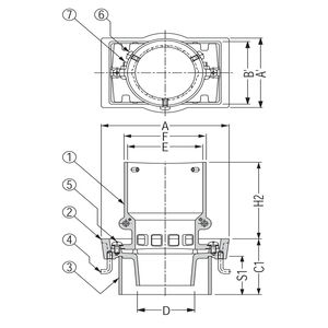 アルミニウム鋳鋼製ルーフドレン　外廊下排水用　打込型　塗膜・モルタル防水用　たて引き　差し込み式