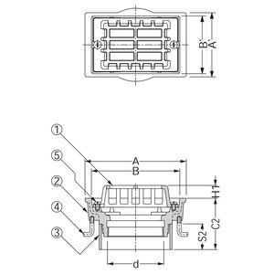 アルミニウム鋳鋼製ルーフドレン　外廊下排水用　打込型　塗膜・モルタル防水用　たて引き　ねじ込み式