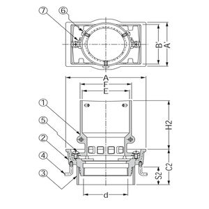 アルミニウム鋳鋼製ルーフドレン　外廊下排水用　打込型　塗膜・モルタル防水用　たて引き　ねじ込み式