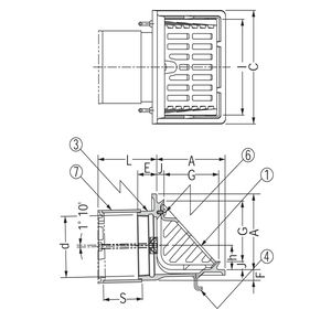 アルミニウム鋳鋼製ルーフドレン　打込型　塗膜・モルタル防水用　よこ引き　ねじ込み式