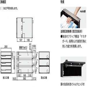 ポスト　前入後出　両側防滴タイプ防滴タイプ　2戸