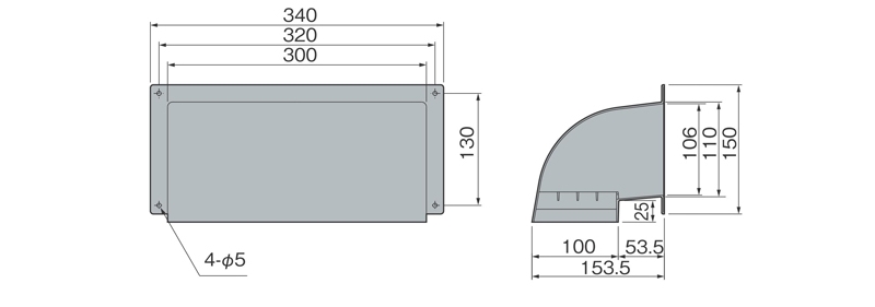 屋外換気口　木枠留め用　強制換気・レンジフードタイプ