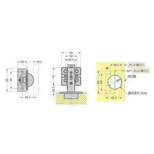 J95タイプ（ワンタッチ　パワフル蝶番　重量扉用）　本体　800-026905