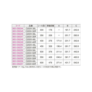 C203V型　シークレットスライドレール（底付）　800-036252