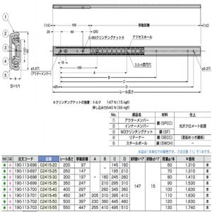 リニア型多目的スライドレール　注文コード190-113-702