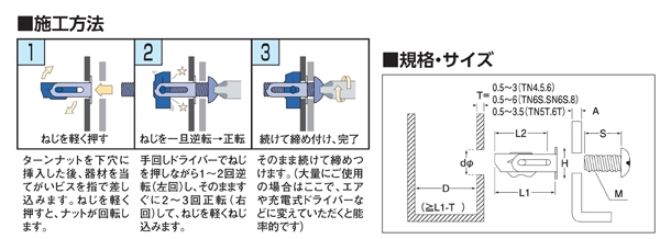 ターンナット　薄鋼板中空用　M6用