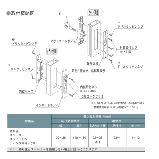 引戸用取替錠　ディンプルキータイプ（キー5本付）