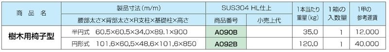 樹木用椅子型 半円式 ステン304HL仕上げ