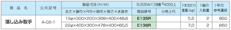 落し込み取手 ステン304バフ#400研磨