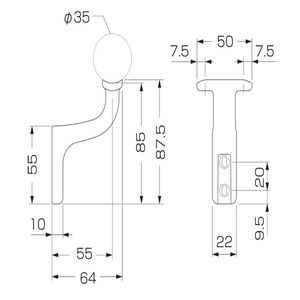 35Φスリム壁半受ブラケット（L型）