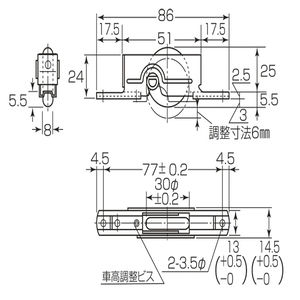 ステンレス枠　調節戸車（上下調節式）（ウレタン車）　ST枠U型