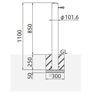 バリカーピラー型　車止め　スタンダード　ステンレスタイプ　φ101.6　H850/クサリ内蔵型