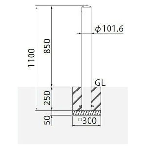 バリカーピラー型　車止め　スタンダード　ステンレスタイプ　φ101.6　H850/クサリ端部用
