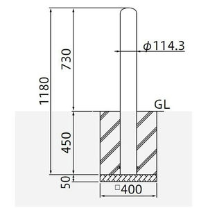 バリカーピラー型　車止め　スタンダード　ステンレスタイプ　φ114.3　H730