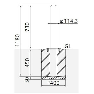 バリカーピラー型　車止め　スタンダード　ステンレスフランジ付タイプ　φ114.3　H730