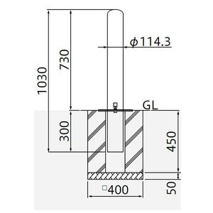 バリカーピラー型　車止め　スタンダード　ステンレスフランジ付タイプ　φ114.3　H730