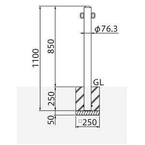 バリカーピラー型　車止め　スタンダード　スチールタイプ　φ76.3　H850