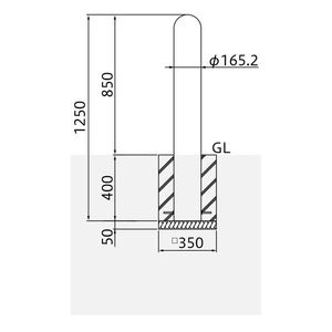 バリカーピラー型　車止め　スタンダード　スチールタイプ　埋込み400