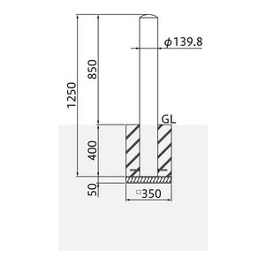 バリカーピラー型　車止め　スタンダード　スチールタイプ　埋込み400
