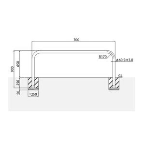 バリカー横型　車止め　スタンダード　ステンレスタイプ　φ60.5　W700　H650