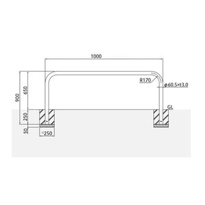 バリカー横型　車止め　スタンダード　ステンレスタイプ　φ60.5　W1000　H650