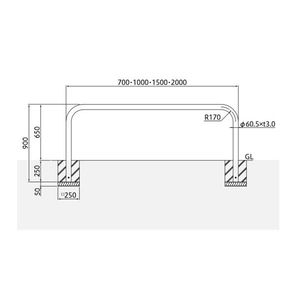 バリカー横型　車止め　スタンダード　ステンレスタイプ　φ60.5　W2000　H650