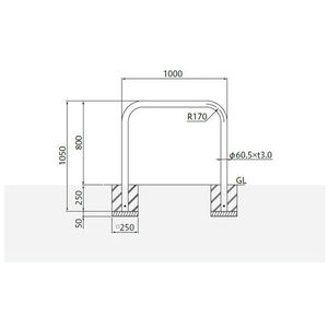 バリカー横型　車止め　スタンダード　ステンレスハイショルダータイプ　φ60.5　W1000　H800