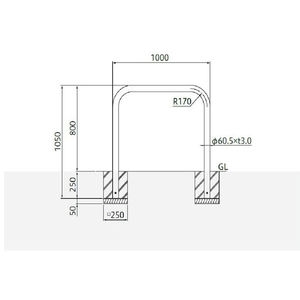 バリカー横型　車止め　スタンダード　ステンレスハイショルダータイプ　φ60.5　W1000　H800