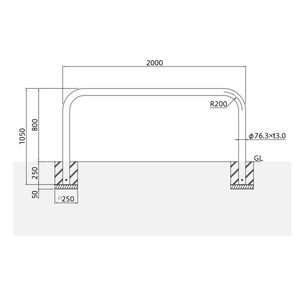 バリカー横型　車止め　スタンダード　ステンレスハイショルダータイプ　φ76.3　W2000　H800