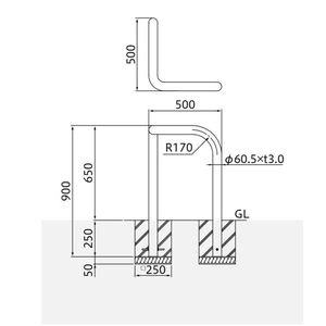 バリカー横型　車止め　スタンダード　ステンレスコーナータイプ　φ60.5　H650