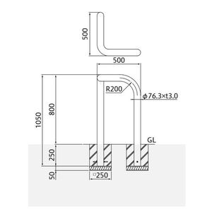 バリカー横型　車止め　スタンダード　ステンレスコーナータイプ（ハイショルダー）　φ76.3　H800
