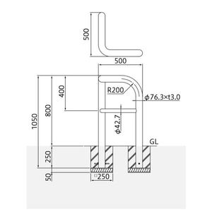 バリカー横型　車止め　スタンダード　ステンレスコーナータイプ（ハイショルダー）　横桟付き　φ76.3　H800