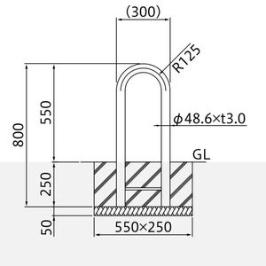バリカー横型　車止め　スタンダード　ステンレスタイプ　φ48.6　W300