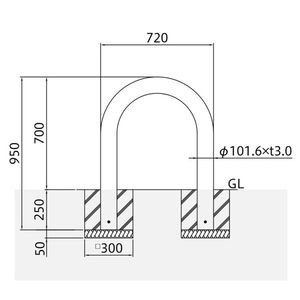 バリカー横型　車止め　スタンダード　ステンレスタイプ　φ101.6　W720