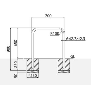バリカー横型　車止め　スタンダード　スチールタイプ　φ42.7