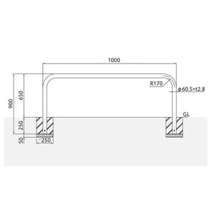 バリカー横型　車止め　スタンダード　スチールタイプ　φ60.5　W1000