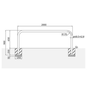 バリカー横型　車止め　スタンダード　スチールタイプ　φ60.5　W2000