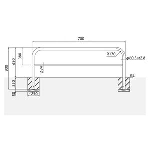 バリカー横型　車止め　スタンダード　スチールタイプ　φ60.5　W700　横桟付き