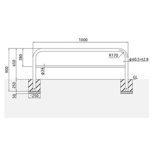 バリカー横型　車止め　スタンダード　スチールタイプ　φ60.5　W1000　横桟付き