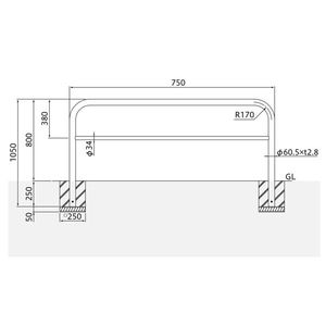 バリカー横型　車止め　スタンダード　スチールハイショルダータイプ　φ60.5　W750　横桟付き