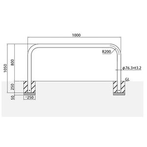 バリカー横型　車止め　スタンダード　スチールハイショルダータイプ　φ76.3　W1000