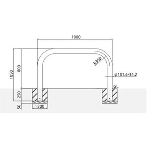 バリカー横型　車止め　スタンダード　スチールハイショルダータイプ　φ101.6　W1000