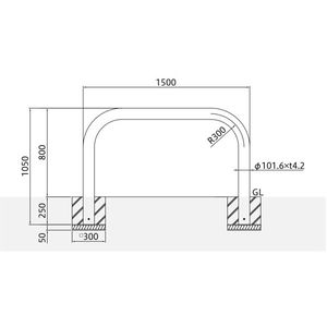 バリカー横型　車止め　スタンダード　スチールハイショルダータイプ　φ101.6　W1500