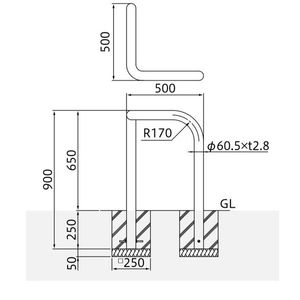 バリカー横型　車止め　スタンダード　スチールコーナータイプ　φ60.5　H650