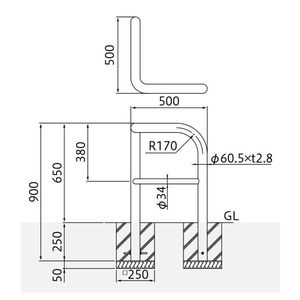バリカー横型　車止め　スタンダード　スチールコーナータイプ　φ60.5　H650　横桟付き