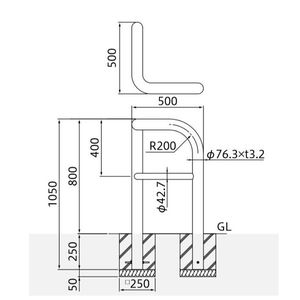 バリカー横型　車止め　スタンダード　スチールコーナータイプ（ハイショルダー）　φ76.3　H800